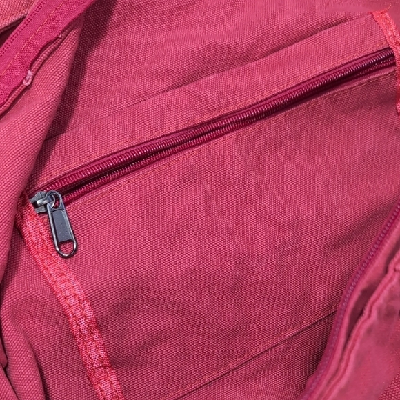 Red Cotton Canvas Shoulder Bag with Adjustable Strap And Zipper - Picture 3 of 8